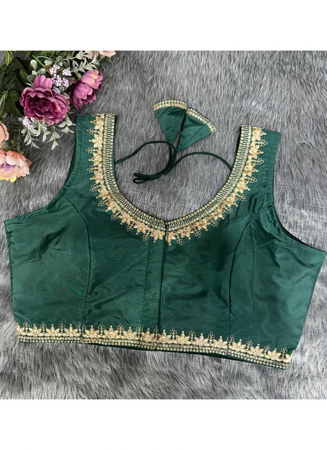 Pattu Silk Green Party Wear Embroidery Work Blouse